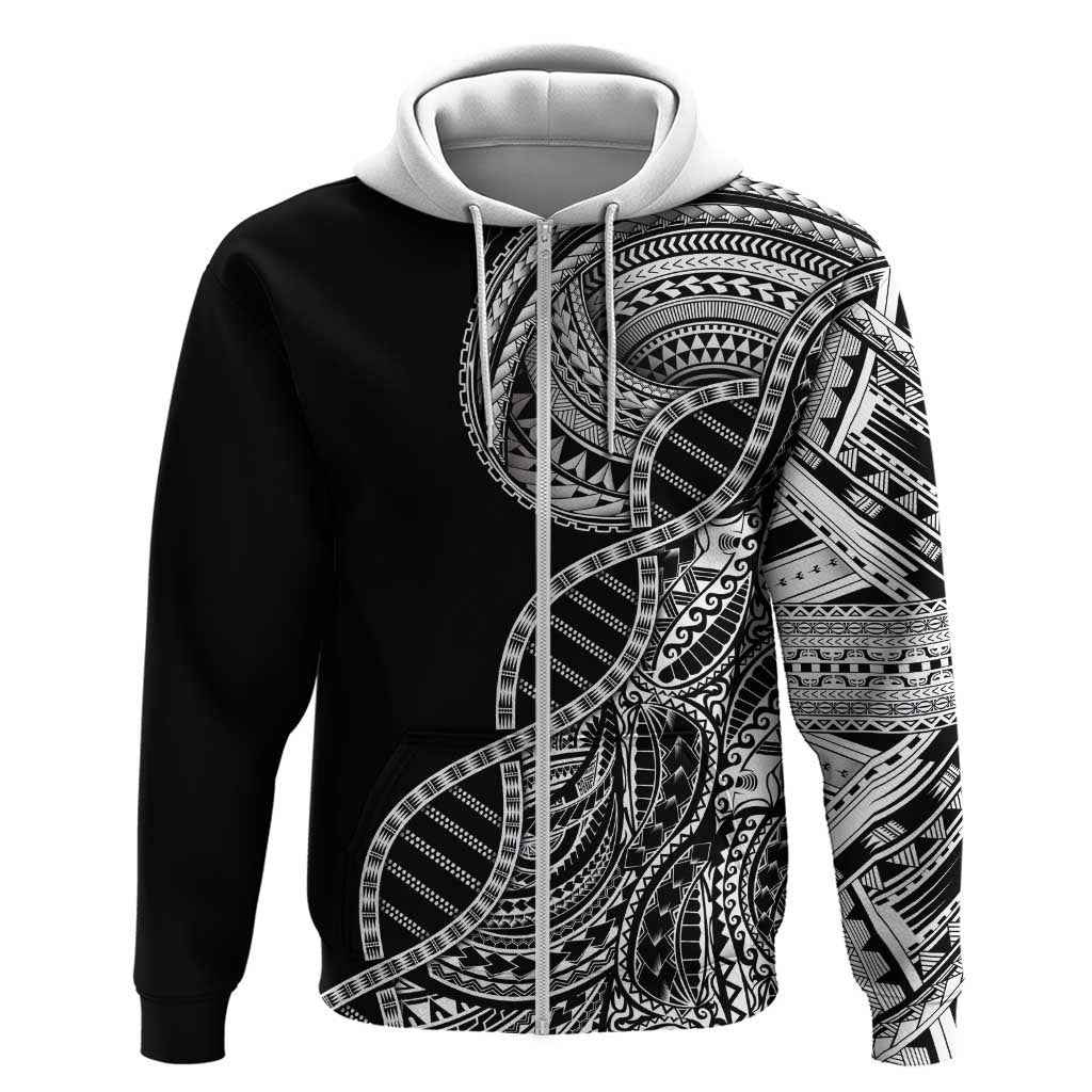 Samoan DNA Art Tattoo Zip Hoodie Polynesian Pattern Black Color