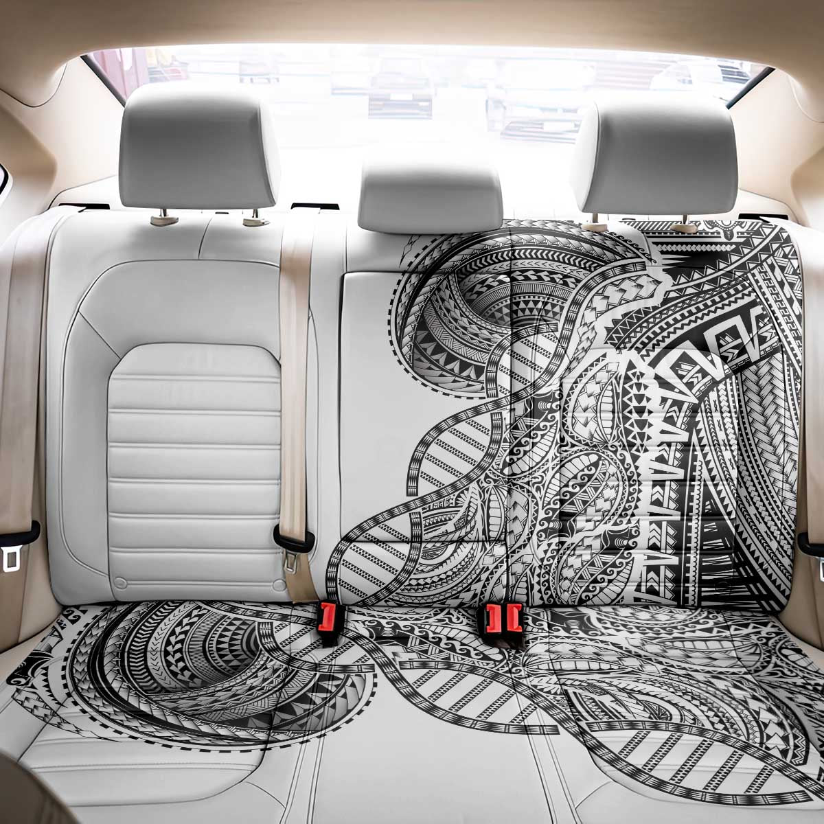 Samoan DNA Art Tattoo Back Car Seat Cover Polynesian Pattern White Color