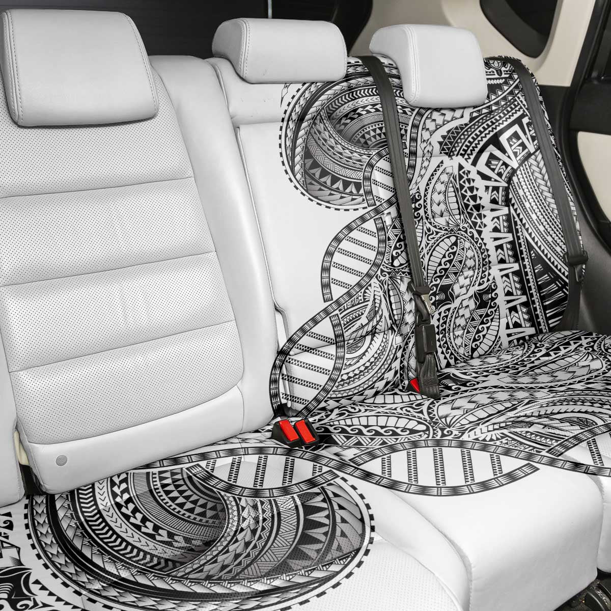 Samoan DNA Art Tattoo Back Car Seat Cover Polynesian Pattern White Color