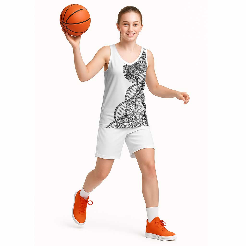 Samoan DNA Art Tattoo Basketball Jersey Polynesian Pattern White Color