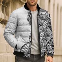 Samoan DNA Art Tattoo Bomber Puffer Jacket Polynesian Pattern White Color