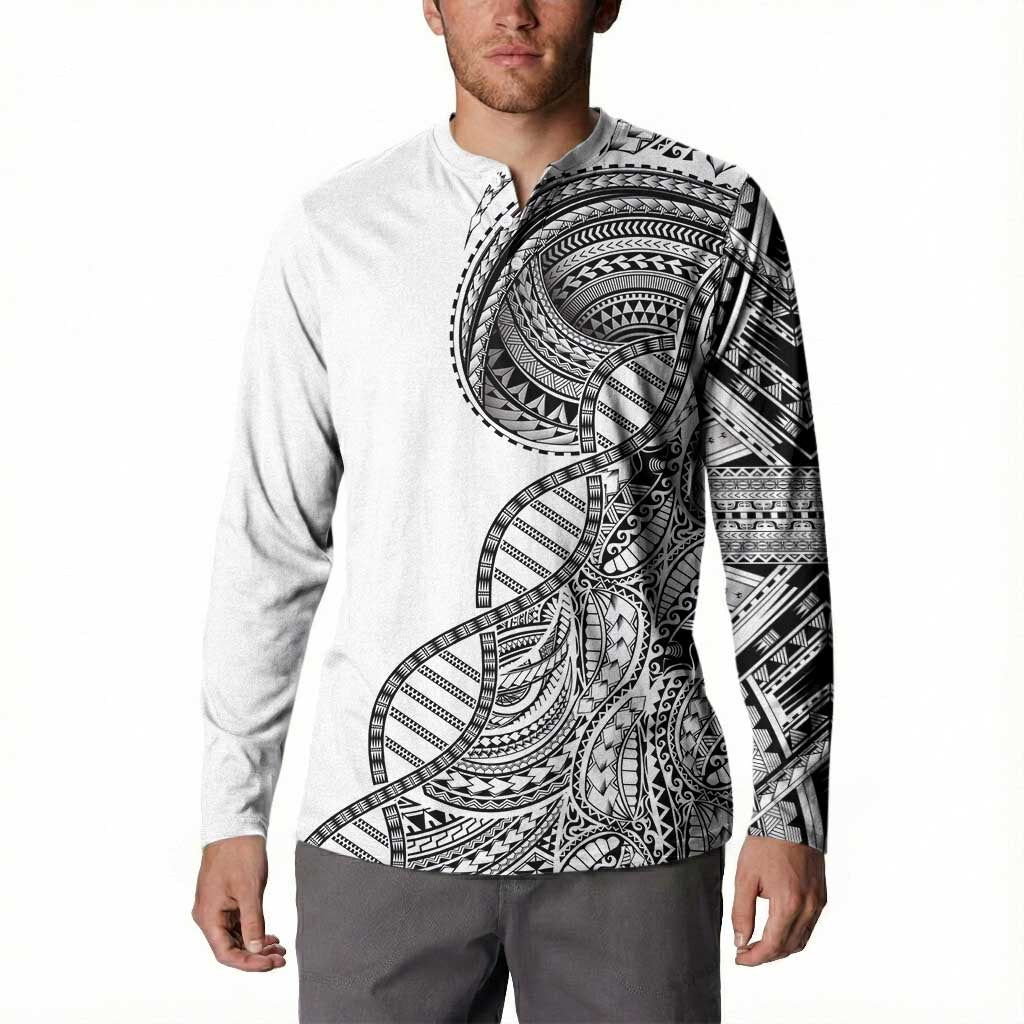 Samoan DNA Art Tattoo Button Sweatshirt Polynesian Pattern White Color