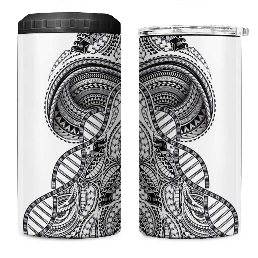 Samoan DNA Art Tattoo 4 in 1 Can Cooler Tumbler Polynesian Pattern White Color