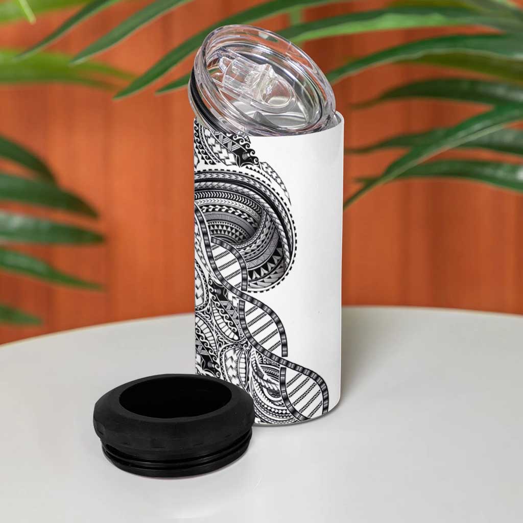 Samoan DNA Art Tattoo 4 in 1 Can Cooler Tumbler Polynesian Pattern White Color
