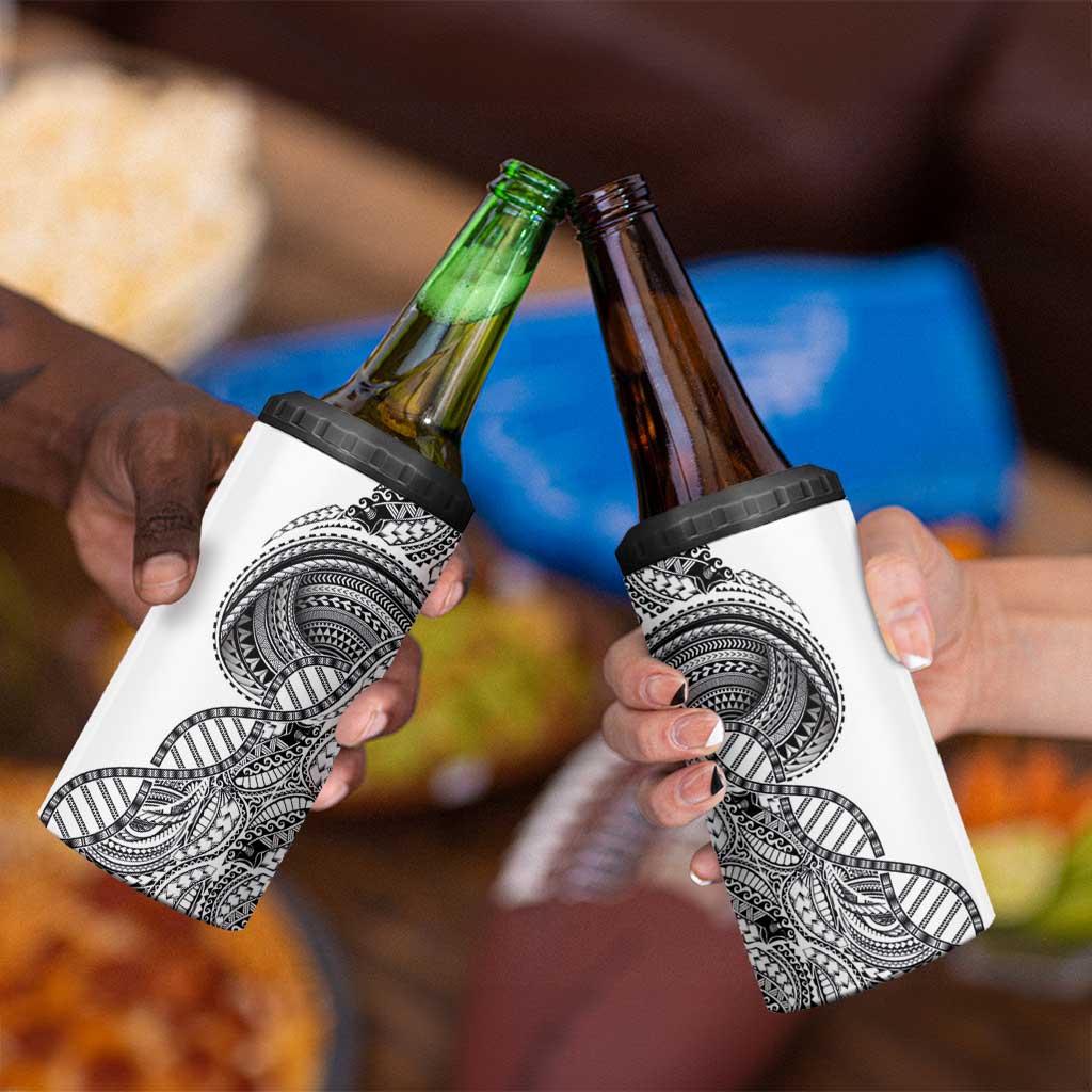 Samoan DNA Art Tattoo 4 in 1 Can Cooler Tumbler Polynesian Pattern White Color