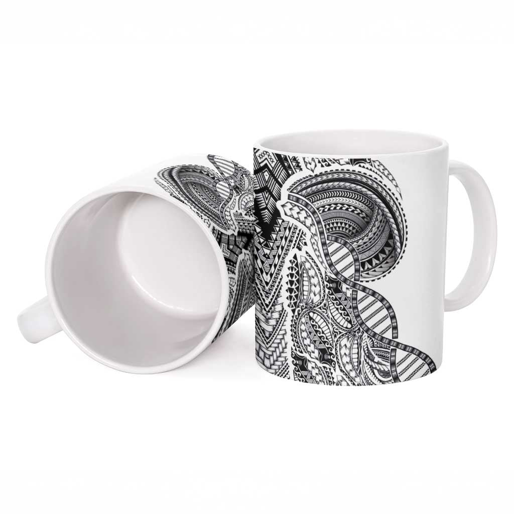 Samoan DNA Art Tattoo Ceramic Mug Polynesian Pattern White Color