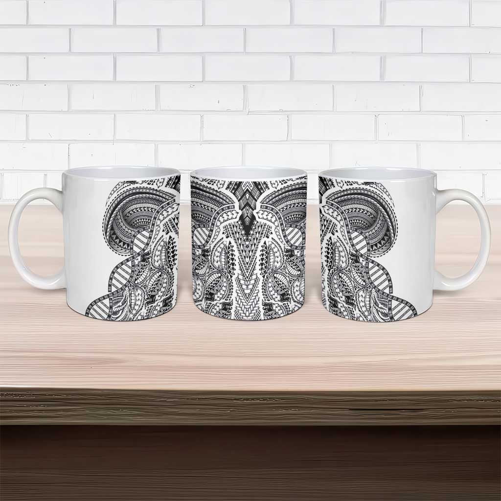 Samoan DNA Art Tattoo Ceramic Mug Polynesian Pattern White Color
