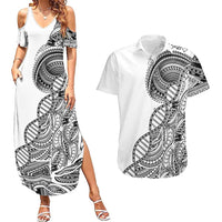 Samoan DNA Art Tattoo Couples Matching Summer Maxi Dress and Hawaiian Shirt Polynesian Pattern White Color LT03 White - Polynesian Pride