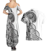 Samoan DNA Art Tattoo Couples Matching Summer Maxi Dress and Hawaiian Shirt Polynesian Pattern White Color LT03 - Polynesian Pride