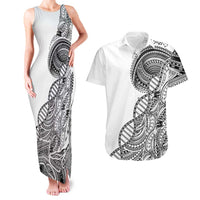 Samoan DNA Art Tattoo Couples Matching Tank Maxi Dress and Hawaiian Shirt Polynesian Pattern White Color