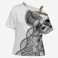 Samoan DNA Art Tattoo Cross Shoulder Shirt Polynesian Pattern White Color