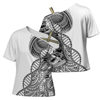 Samoan DNA Art Tattoo Cross Shoulder Shirt Polynesian Pattern White Color