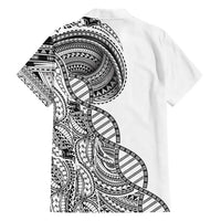 Samoan DNA Art Tattoo Family Matching Long Sleeve Bodycon Dress and Hawaiian Shirt Polynesian Pattern White Color