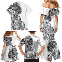 Samoan DNA Art Tattoo Family Matching Mermaid Dress and Hawaiian Shirt Polynesian Pattern White Color