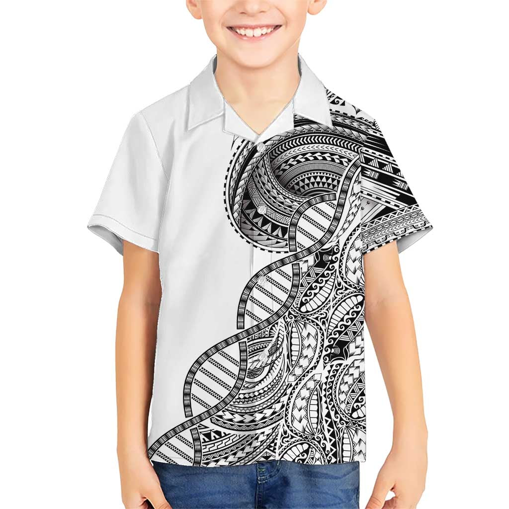 Samoan DNA Art Tattoo Family Matching Mermaid Dress and Hawaiian Shirt Polynesian Pattern White Color