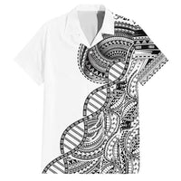 Samoan DNA Art Tattoo Family Matching Off The Shoulder Long Sleeve Dress and Hawaiian Shirt Polynesian Pattern White Color