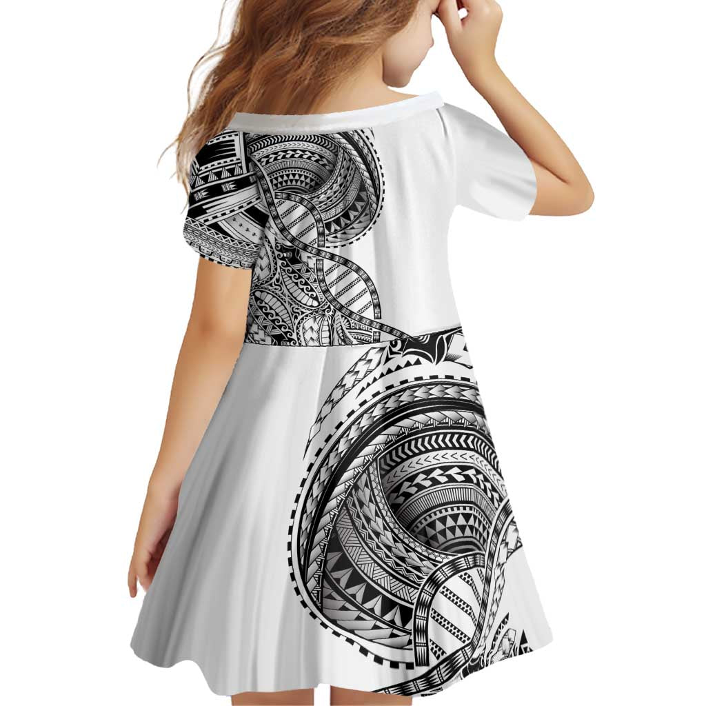 Samoan DNA Art Tattoo Family Matching Off Shoulder Short Dress and Hawaiian Shirt Polynesian Pattern White Color