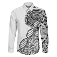 Samoan DNA Art Tattoo Family Matching Summer Maxi Dress and Hawaiian Shirt Polynesian Pattern White Color