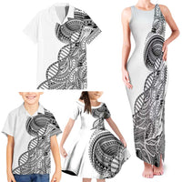 Samoan DNA Art Tattoo Family Matching Tank Maxi Dress and Hawaiian Shirt Polynesian Pattern White Color
