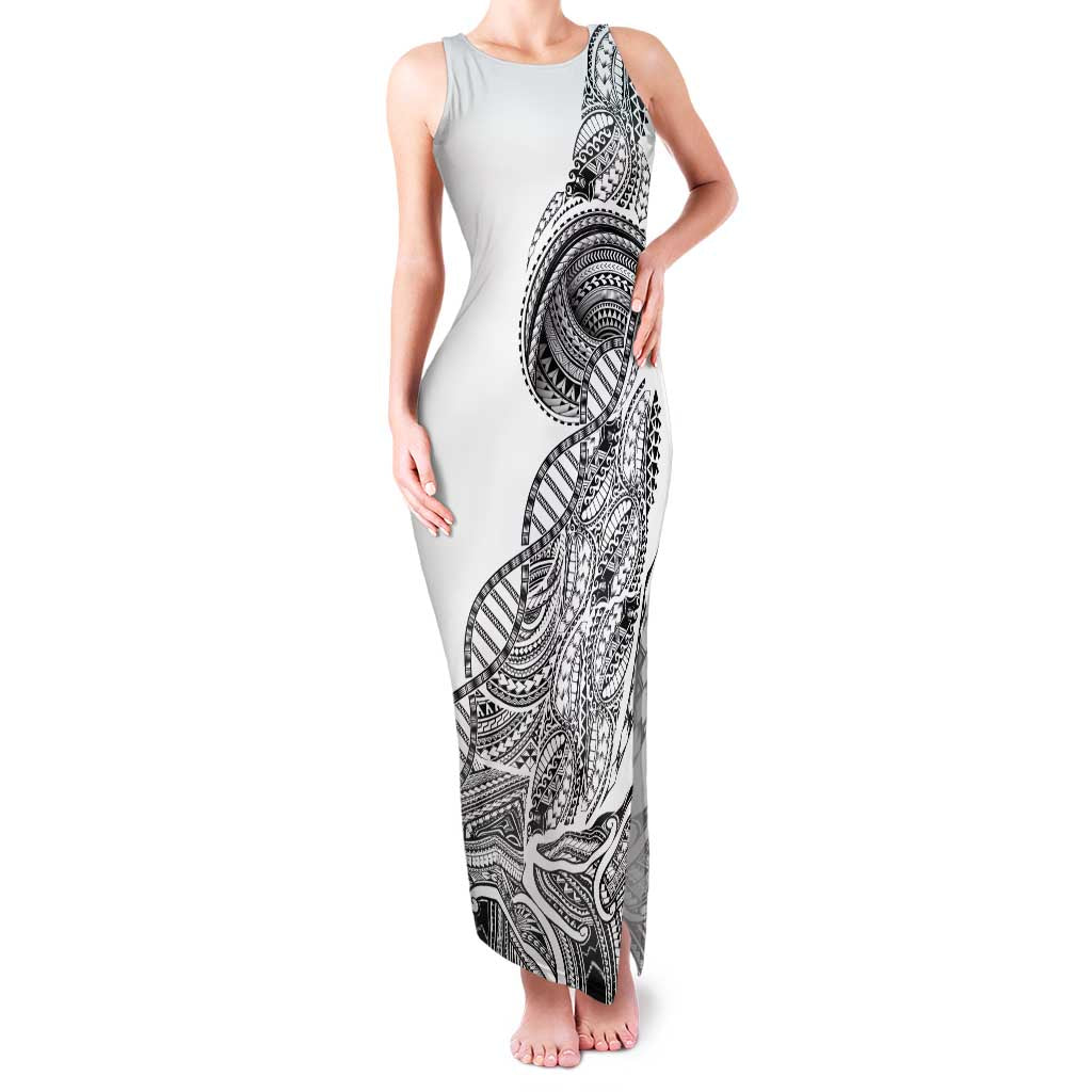 Samoan DNA Art Tattoo Family Matching Tank Maxi Dress and Hawaiian Shirt Polynesian Pattern White Color