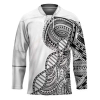 Samoan DNA Art Tattoo Hockey Jersey Polynesian Pattern White Color
