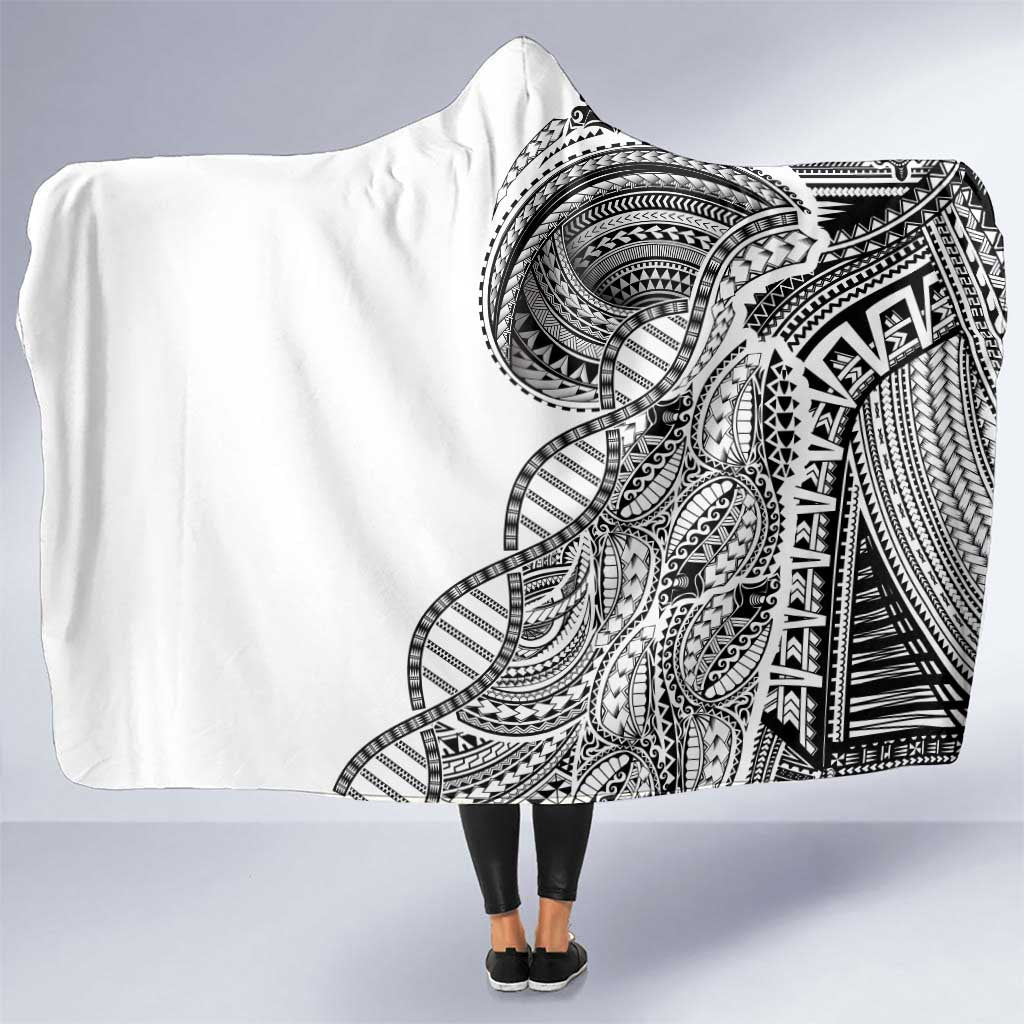 Samoan DNA Art Tattoo Hooded Blanket Polynesian Pattern White Color