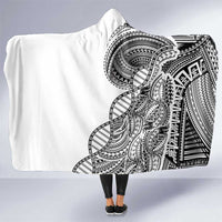 Samoan DNA Art Tattoo Hooded Blanket Polynesian Pattern White Color
