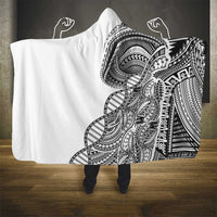 Samoan DNA Art Tattoo Hooded Blanket Polynesian Pattern White Color