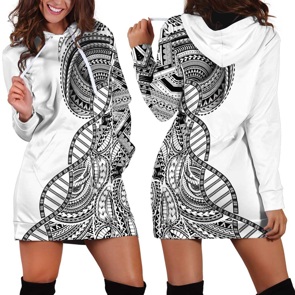 Samoan DNA Art Tattoo Hoodie Dress Polynesian Pattern White Color