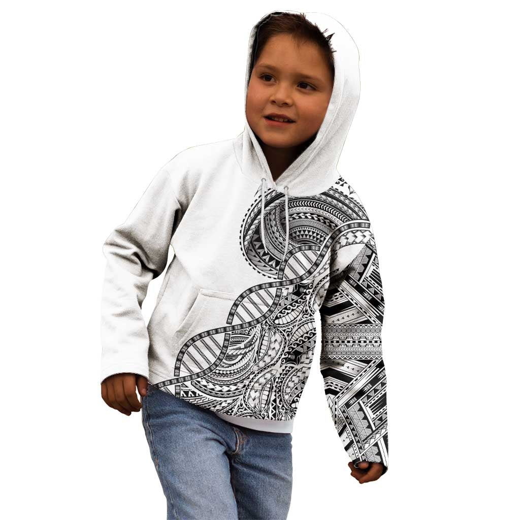 Samoan DNA Art Tattoo Kid Hoodie Polynesian Pattern White Color