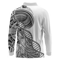 Samoan DNA Art Tattoo Long Sleeve Polo Shirt Polynesian Pattern White Color