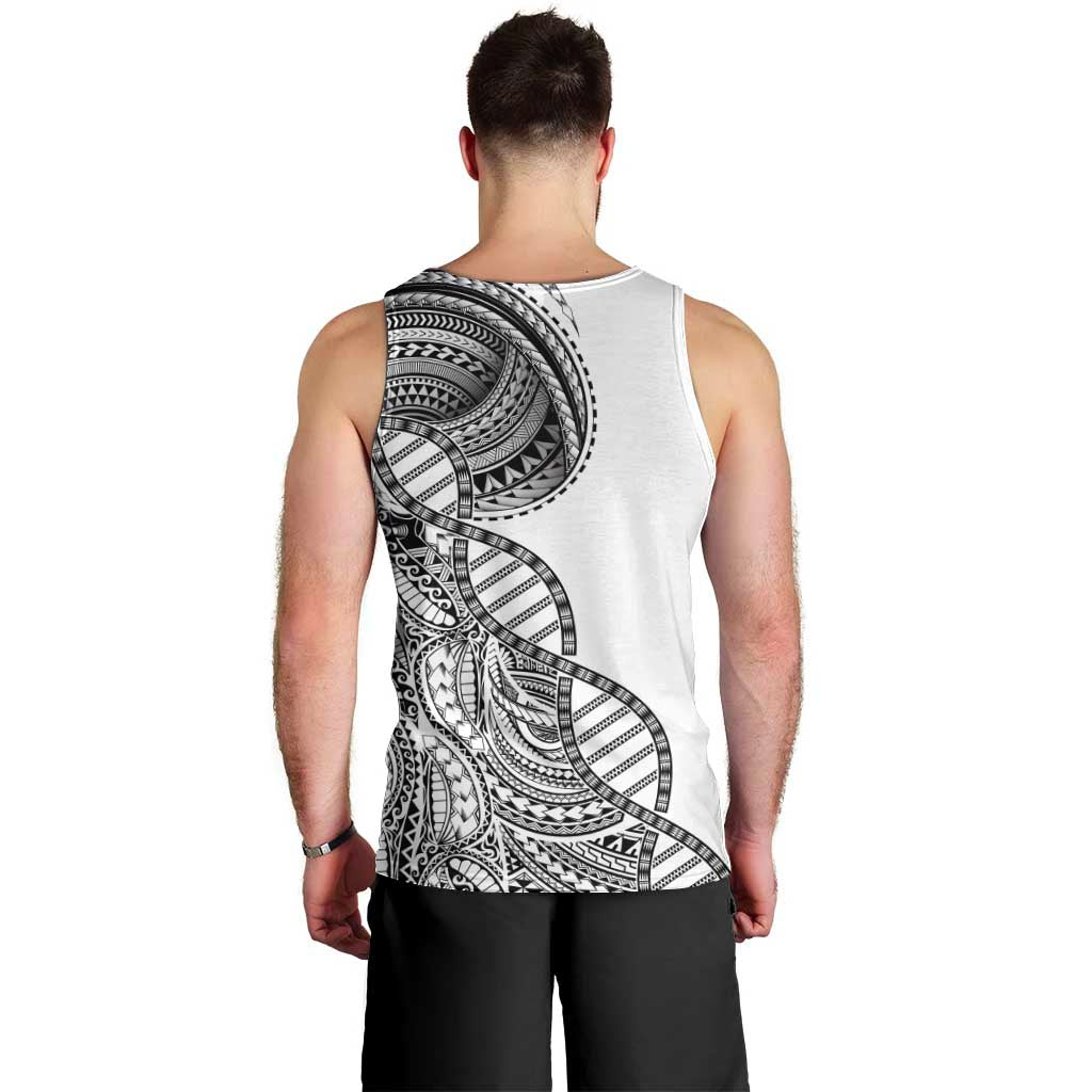 Samoan DNA Art Tattoo Men Tank Top Polynesian Pattern White Color