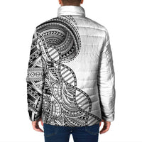 Samoan DNA Art Tattoo Padded Jacket Polynesian Pattern White Color
