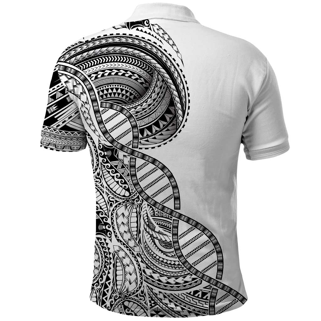 Samoan DNA Art Tattoo Polo Shirt Polynesian Pattern White Color