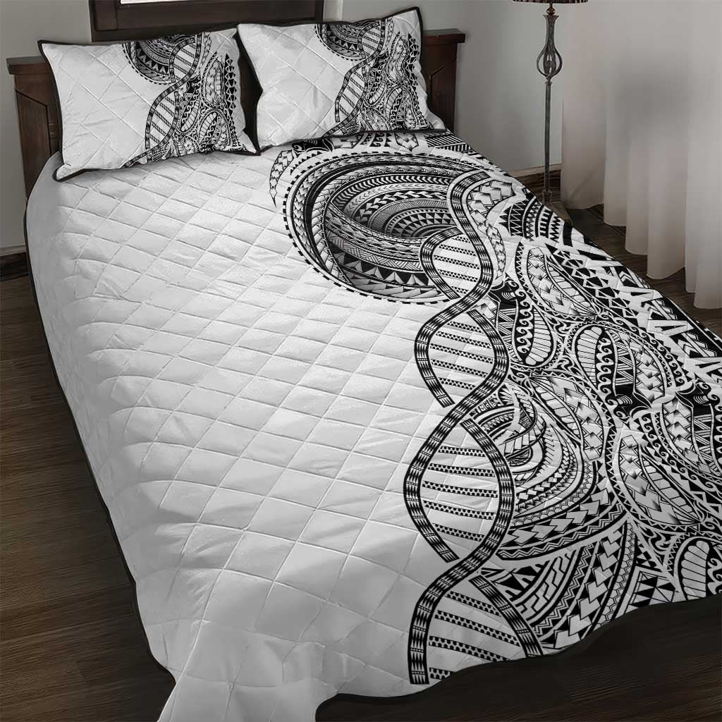 Samoan DNA Art Tattoo Quilt Bed Set Polynesian Pattern White Color