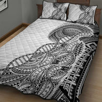 Samoan DNA Art Tattoo Quilt Bed Set Polynesian Pattern White Color
