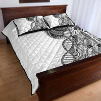 Samoan DNA Art Tattoo Quilt Bed Set Polynesian Pattern White Color