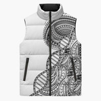 Samoan DNA Art Tattoo Sleeveless Puffer Jacket Polynesian Pattern White Color