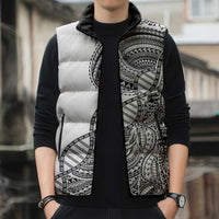 Samoan DNA Art Tattoo Sleeveless Puffer Jacket Polynesian Pattern White Color
