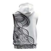 Samoan DNA Art Tattoo Sleeveless Zip Hoodie Polynesian Pattern White Color