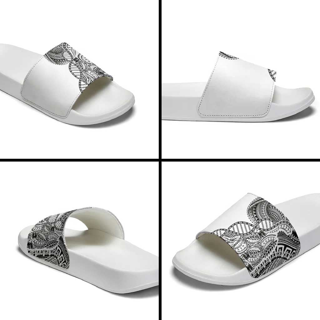 Samoan DNA Art Tattoo Slide Sandals Polynesian Pattern White Color