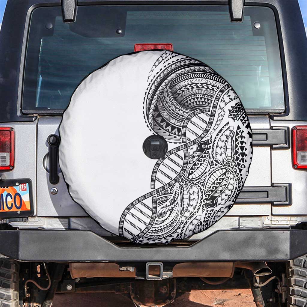 Samoan DNA Art Tattoo Spare Tire Cover Polynesian Pattern White Color