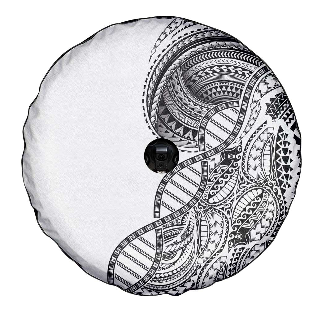 Samoan DNA Art Tattoo Spare Tire Cover Polynesian Pattern White Color