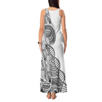 Samoan DNA Art Tattoo Tank Maxi Dress Polynesian Pattern White Color