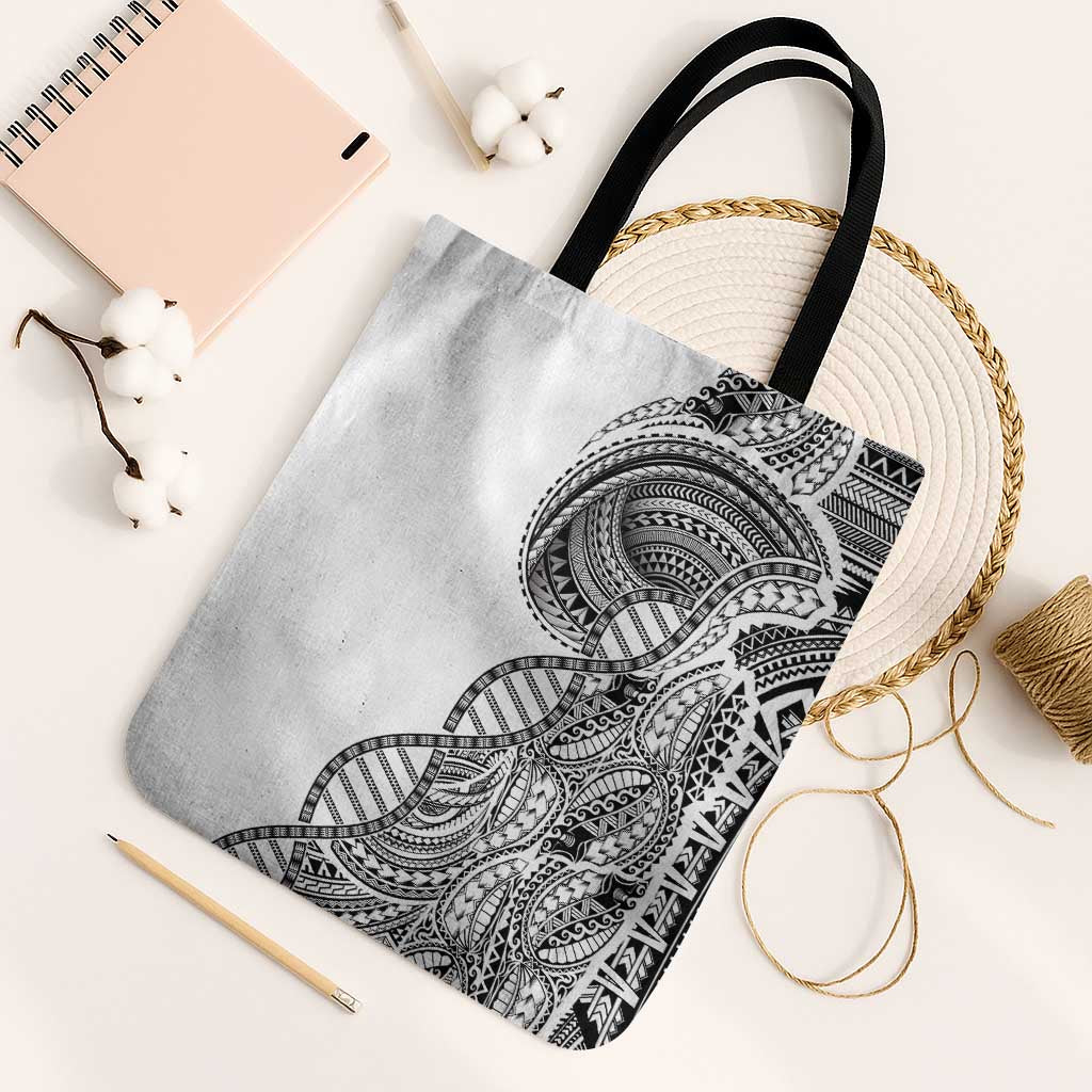 Samoan DNA Art Tattoo Tote Bag Polynesian Pattern White Color