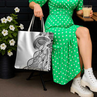Samoan DNA Art Tattoo Tote Bag Polynesian Pattern White Color