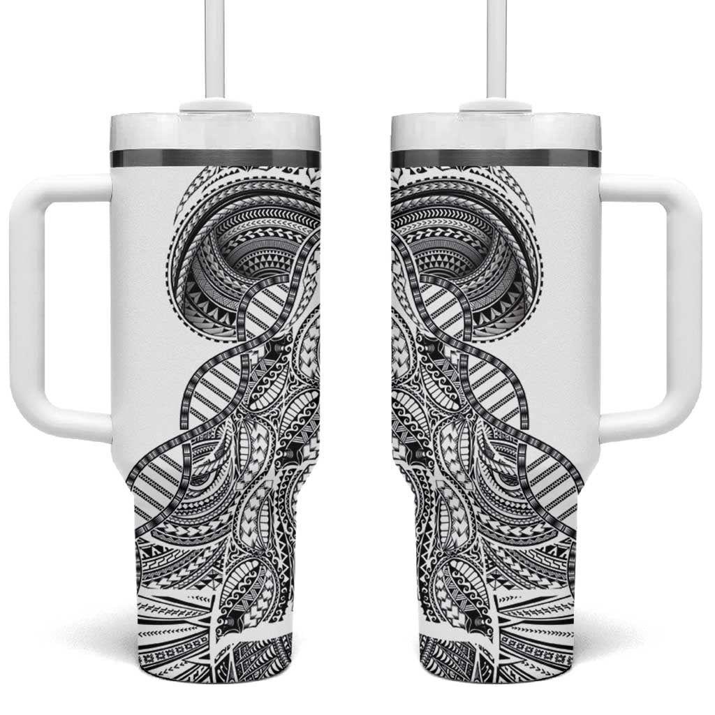 Samoan DNA Art Tattoo Tumbler With Handle Polynesian Pattern White Color