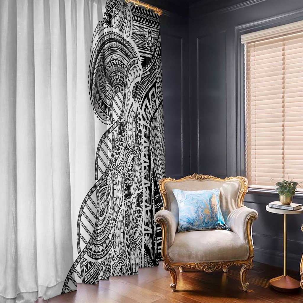 Samoan DNA Art Tattoo Window Curtain Polynesian Pattern White Color
