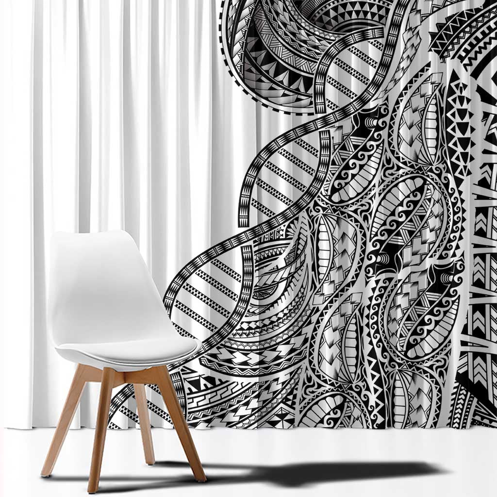 Samoan DNA Art Tattoo Window Curtain Polynesian Pattern White Color