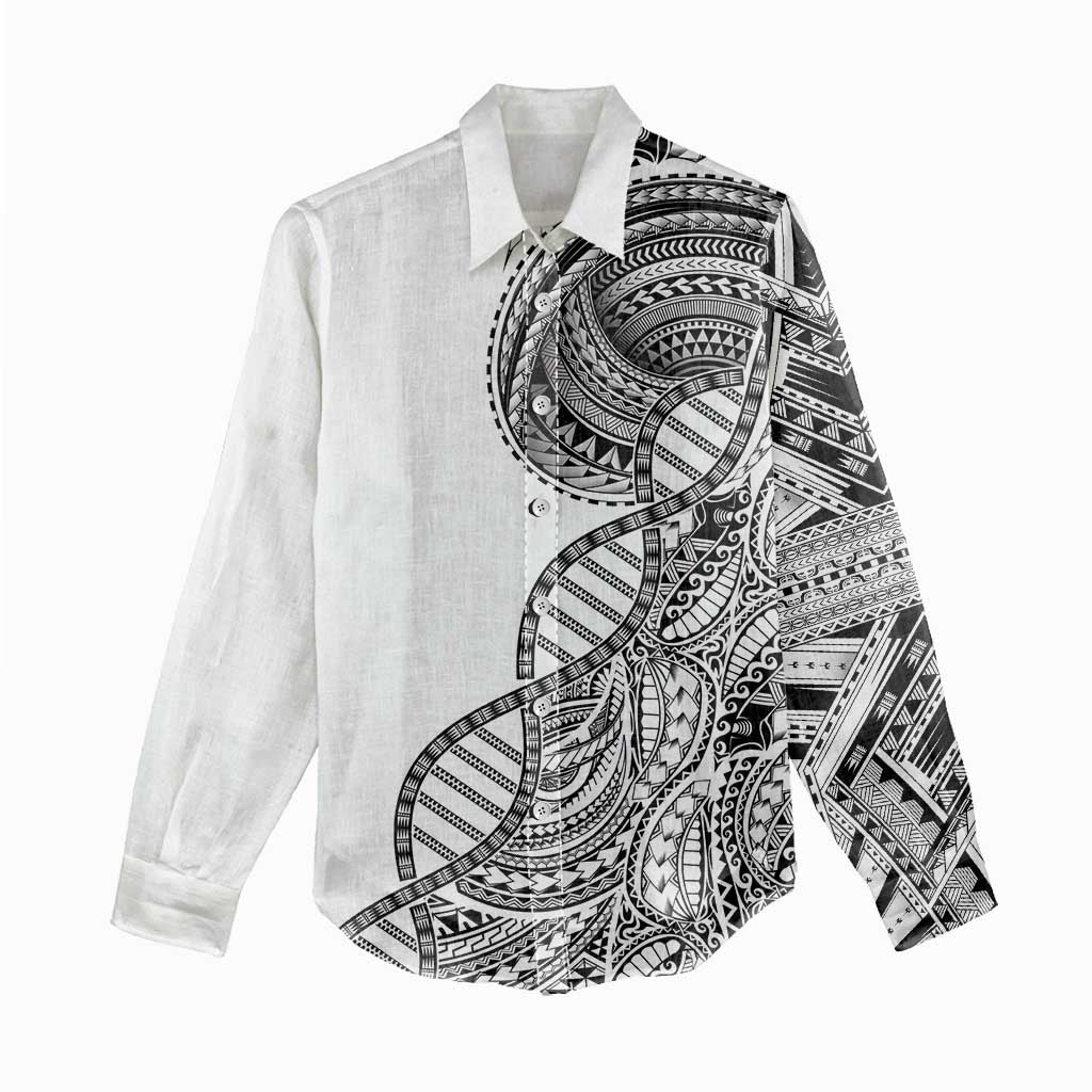 Samoan DNA Art Tattoo Women Casual Shirt Polynesian Pattern White Color